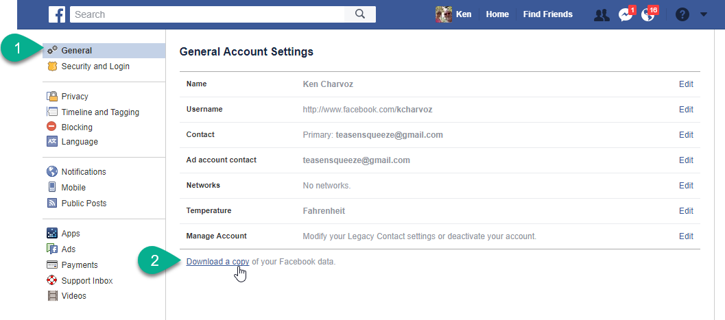 Download Facebook data